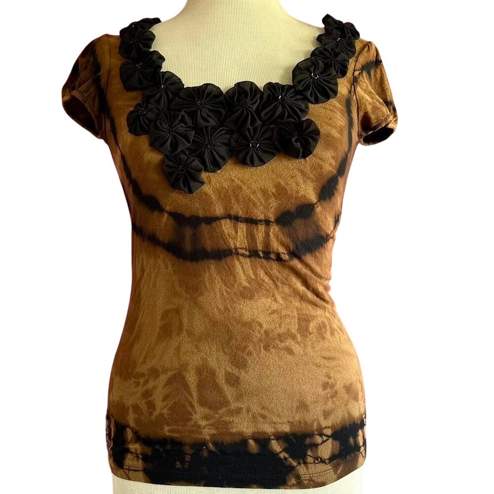 Womens Top Size Small Reworked Tie Dye Rosettes Earthy Cottage Hippy Handcrafted - Picture 1 of 6